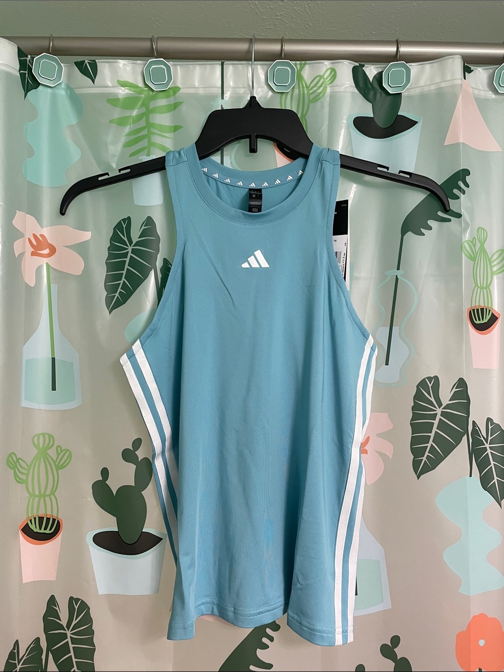 adidas Light Blue Tank with White Stripes